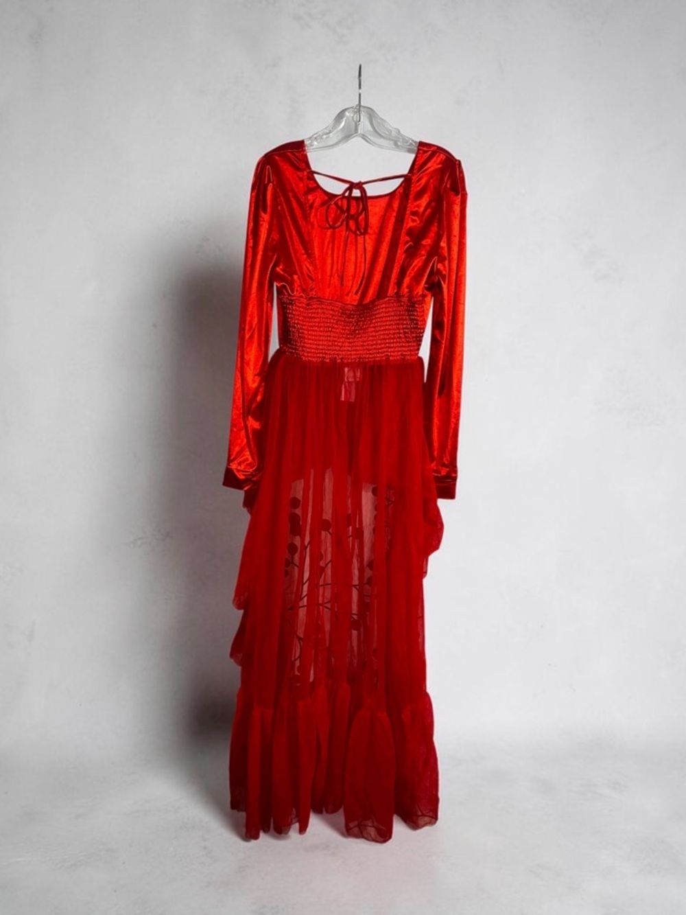 Red Hi-Low Satin and Tulle Women's Hi-Low Dress - Picture 6 of 12